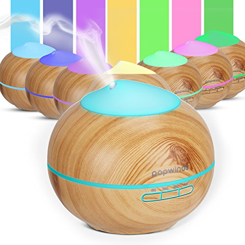 popwinds Aroma Diffuser  Essential Oil Diffuser Ultrasonic Aroma Humidifier Cool Mist Air Purifier with 7 Colors Light  Auto Shut-Off and Adjustable Mist Levels for Bedroom  Office or Spa-Dark Wood - B01MXE92OS